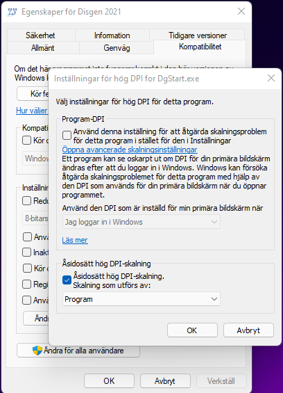 Windows dialogruta egenskaper för Disgen 2021