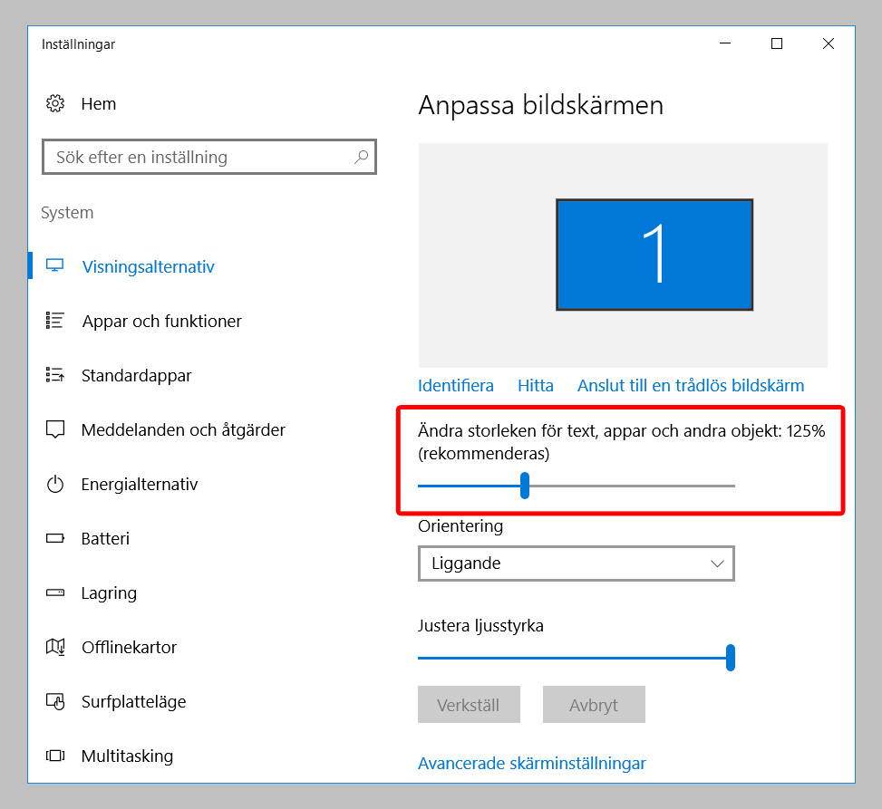 ändra Ljusstyrka Windows 8
