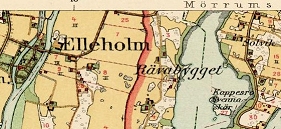 En bit av kartan för Elleholm i Mörrums socken. Gammal karta.