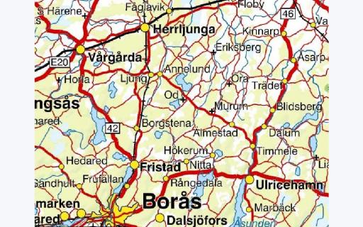 Utdrag ur Sverigekartan över Borås