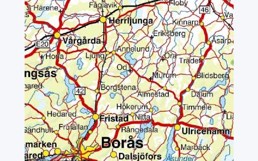 Utdrag ur Sverigekartan över Borås