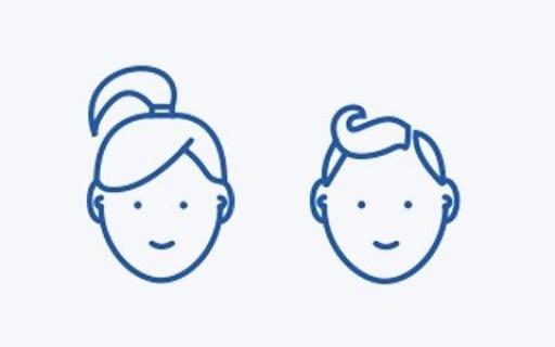 Två tecknade barnhuvuden. En flicka och en pojke.